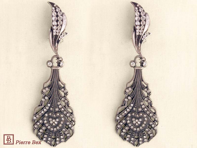 Pierre Bex Art-Deco large earclips with rhinestones 45255-05