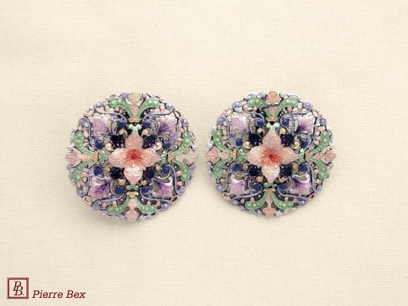 Pierre Bex Jugendstil Ohrklipse Filigree Email 48275-01