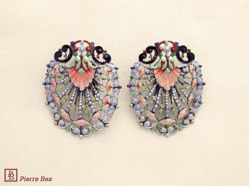 Pierre Bex Jugendstil Ohrklipse Filigree Email 48275-03