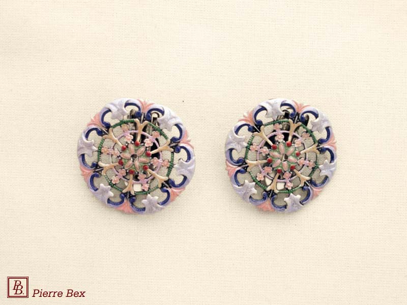 Pierre Bex Jugendstil Ohrklipse Filigree Email 48275-04