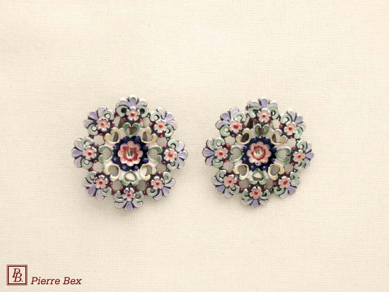 Pierre Bex Jugendstil Ohrklipse Filigree Email 48275-05