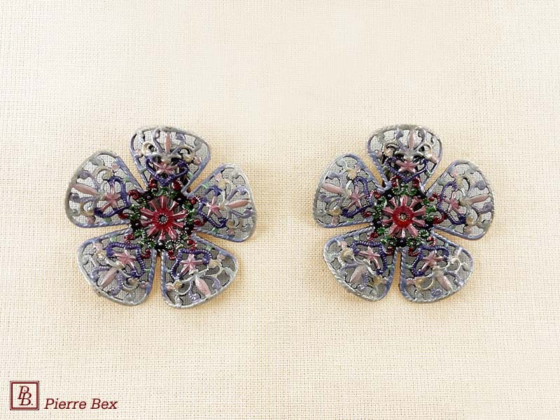 Pierre Bex Jugendstil Ohrklipse Filigree Email 48275-06