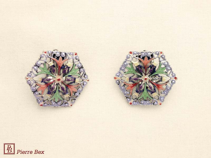 Pierre Bex Jugendstil Ohrklipse Filigree Email 48275-07