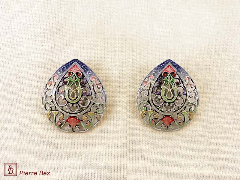 Pierre Bex Jugendstil Ohrklipse Filigree Email 48275-08