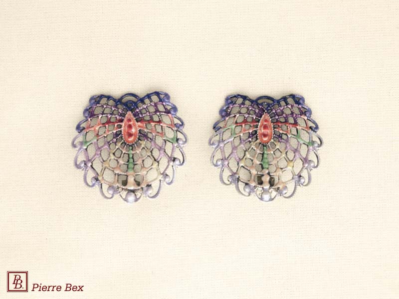 Pierre Bex Jugendstil Ohrklipse Filigree Email 48275-09